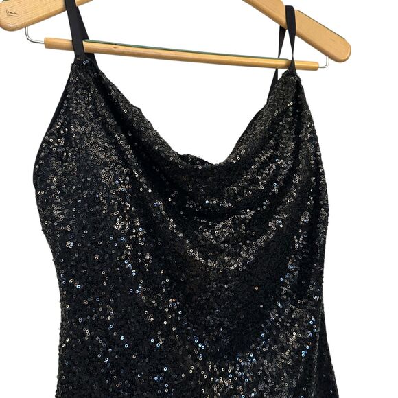 Popilush Black Sequin Shapewear Built-In Mini Dress XL - Adjustable Straps NWT - Picture 2 of 8